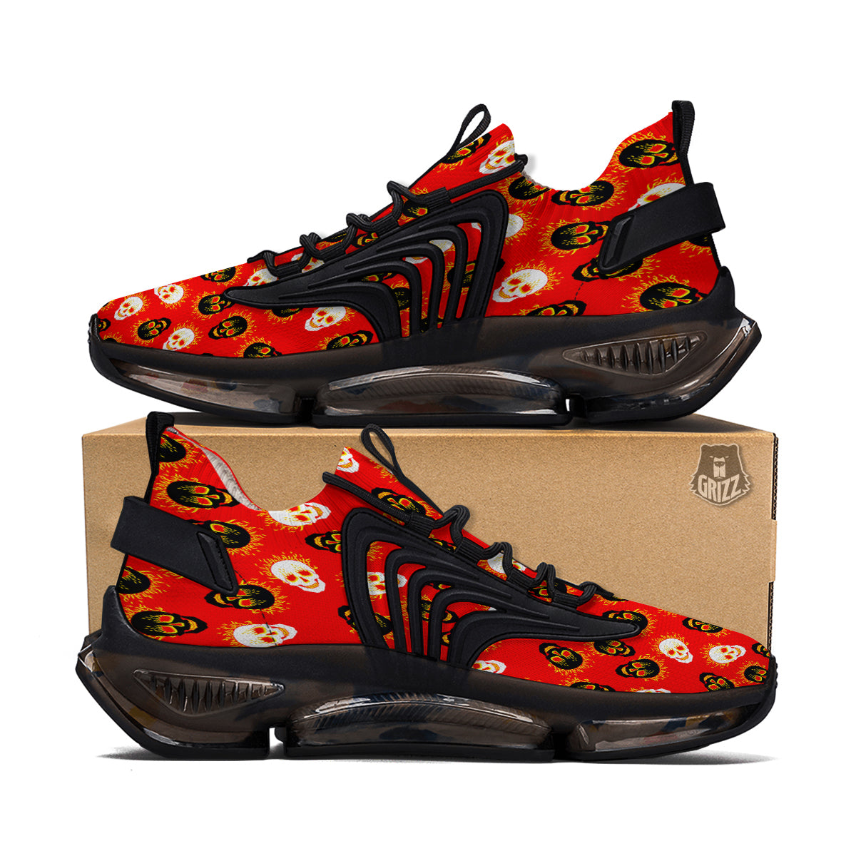Skull Burning Print Pattern Black Gym Shoes-grizzshop