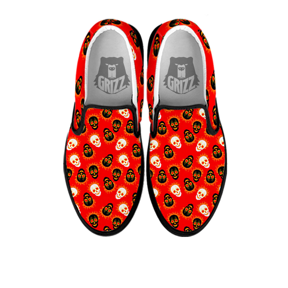 Skull Burning Print Pattern Black Slip On Shoes-grizzshop