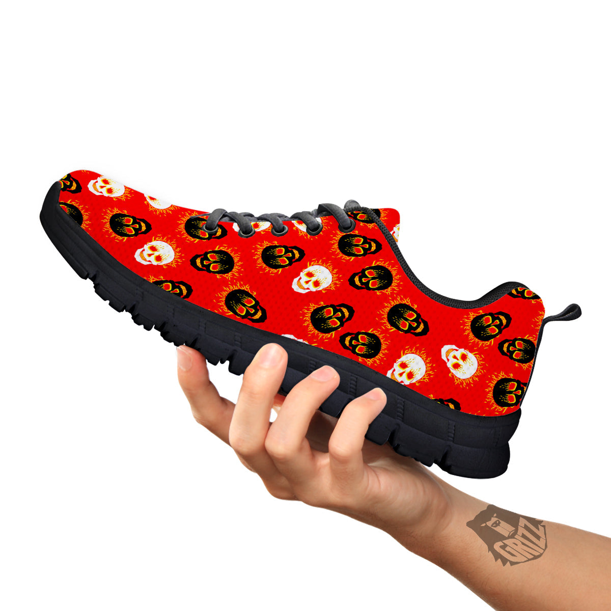 Skull Burning Print Pattern Black Sneaker-grizzshop