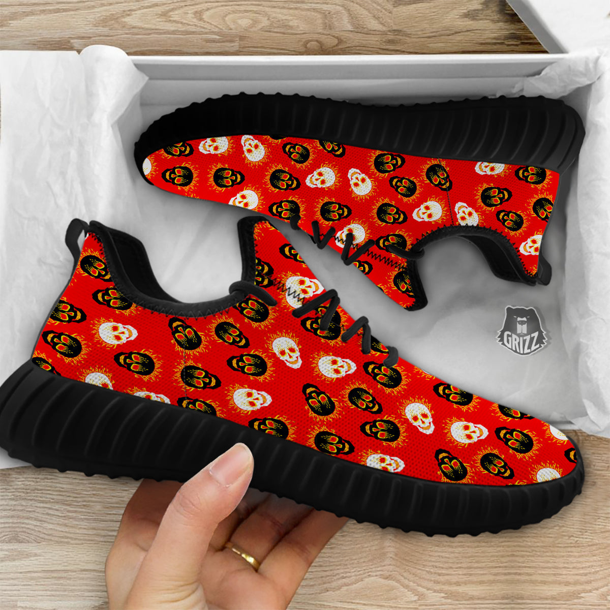 Skull Burning Print Pattern Black Walking Shoes-grizzshop
