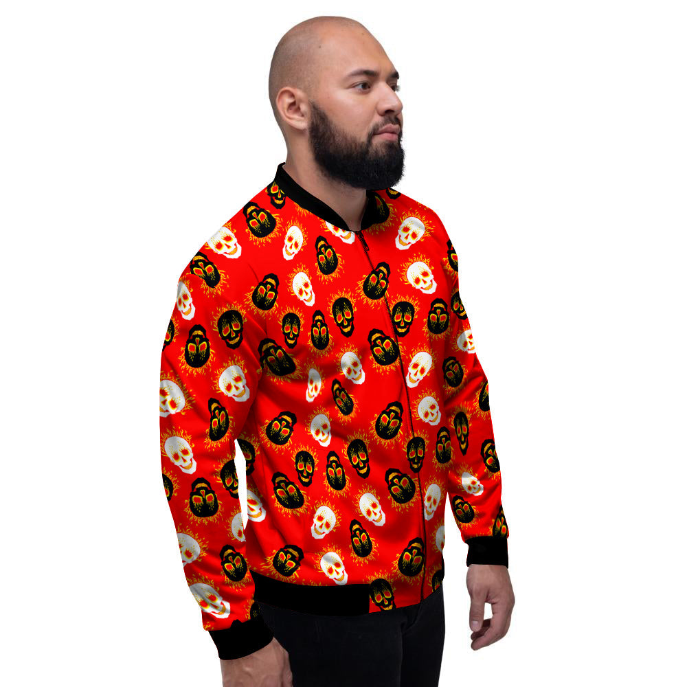 Skull Burning Print Pattern Men's Bomber Jacket-grizzshop