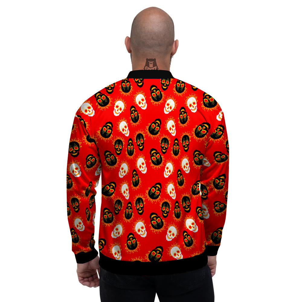 Skull Burning Print Pattern Men's Bomber Jacket-grizzshop