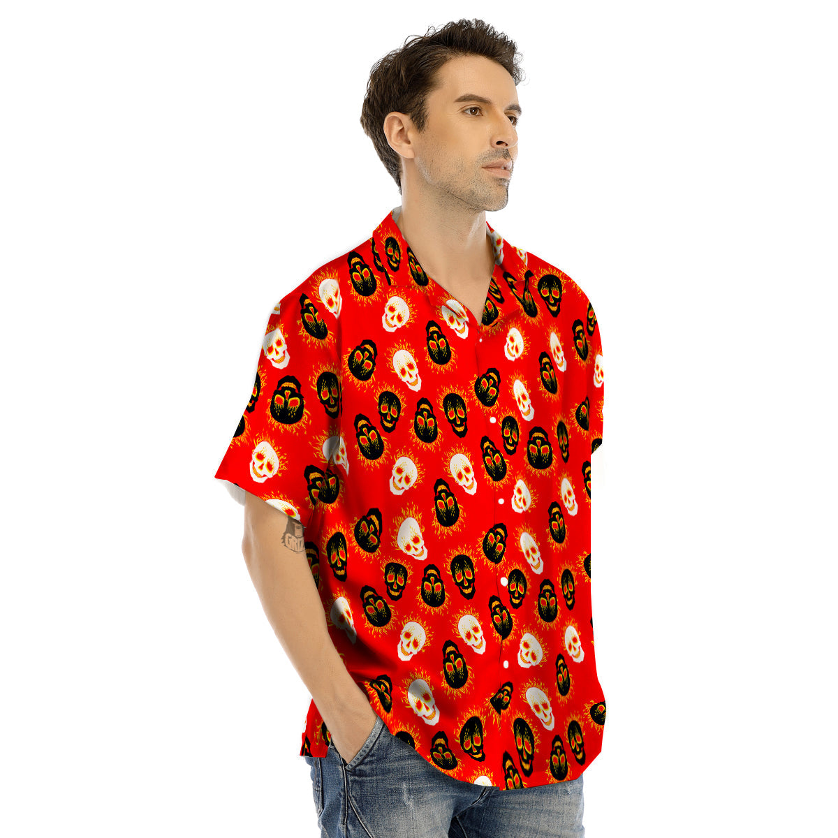 Skull Burning Print Pattern Men's Hawaiian Shirt-grizzshop