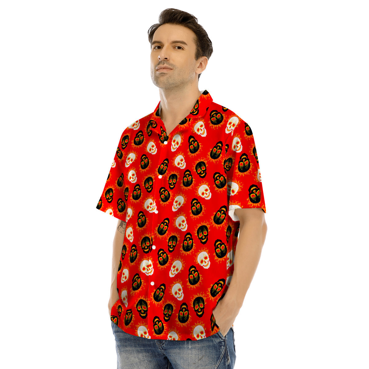 Skull Burning Print Pattern Men's Hawaiian Shirt-grizzshop