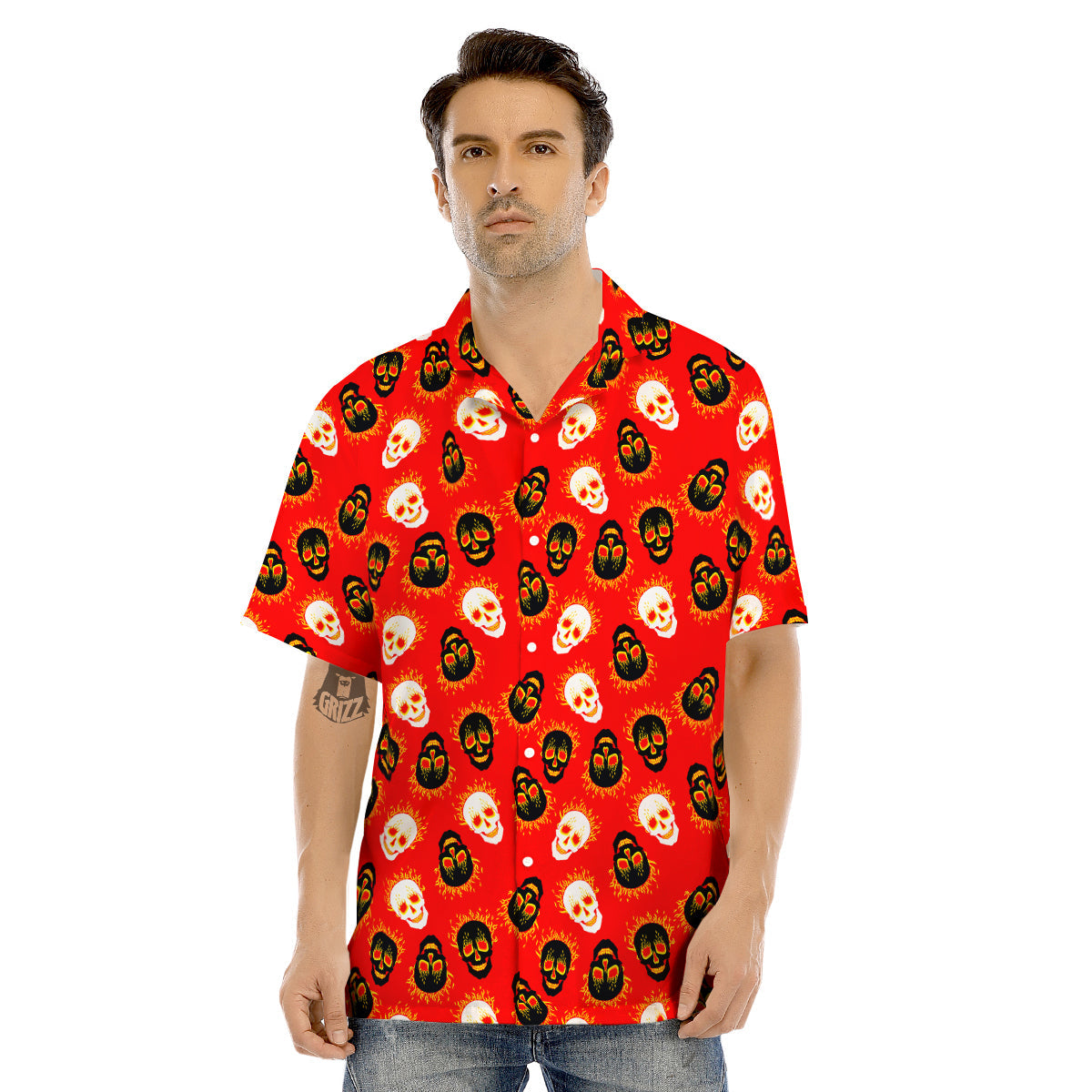 Skull Burning Print Pattern Men's Hawaiian Shirt-grizzshop