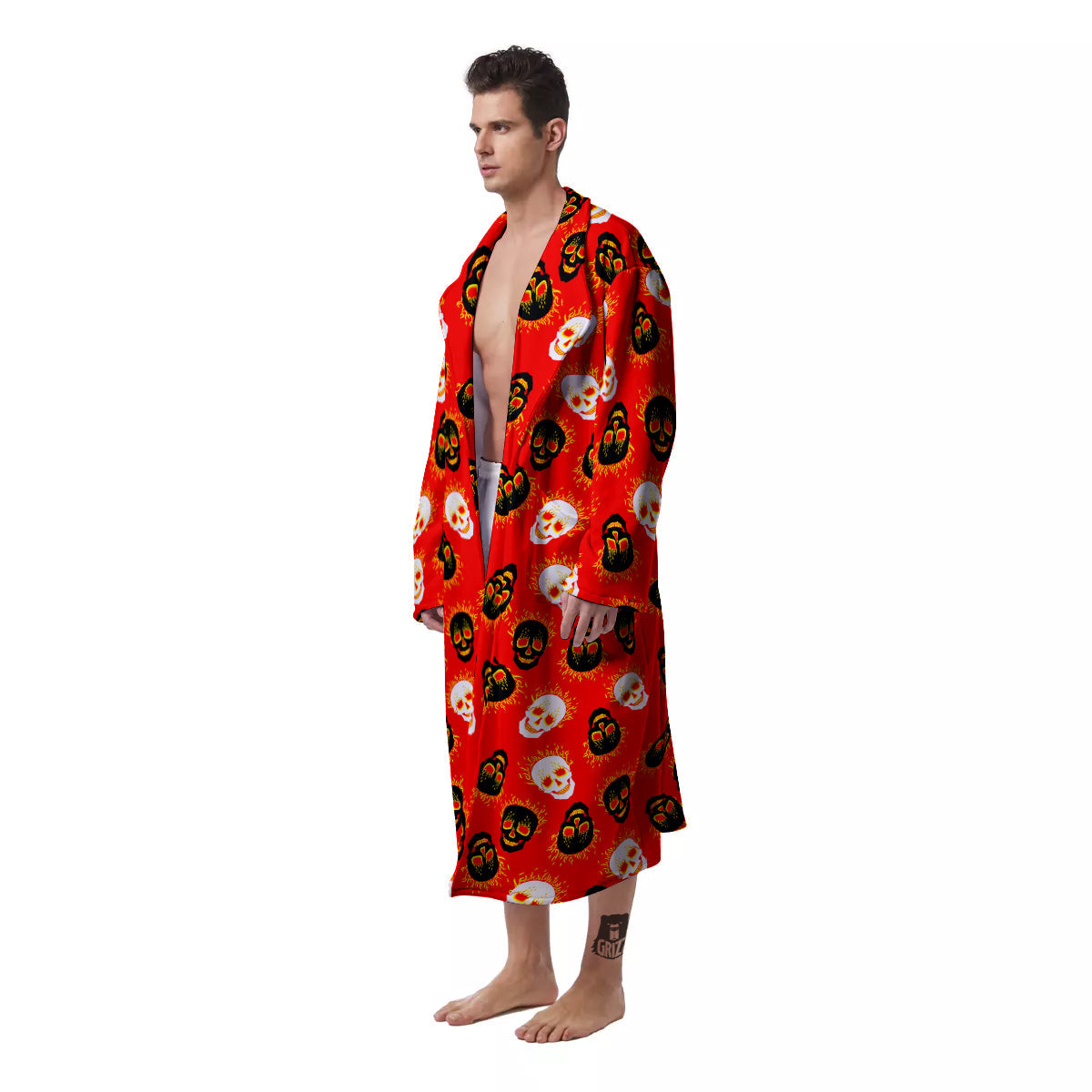 Skull Burning Print Pattern Men's Robe-grizzshop