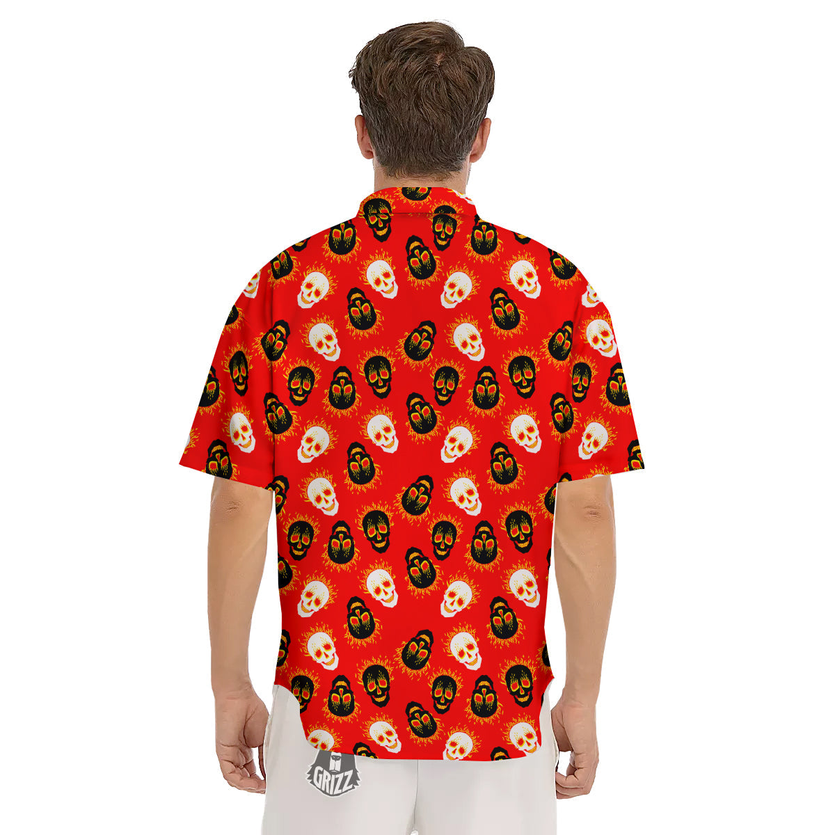 Skull Burning Print Pattern Men's Short Sleeve Shirts-grizzshop