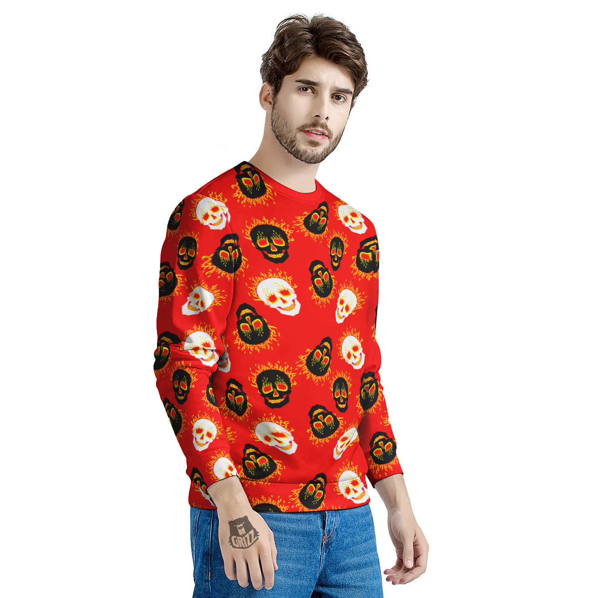 Skull Burning Print Pattern Men's Sweatshirt-grizzshop
