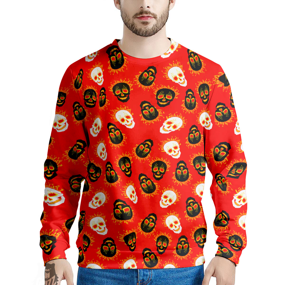 Skull Burning Print Pattern Men's Sweatshirt-grizzshop