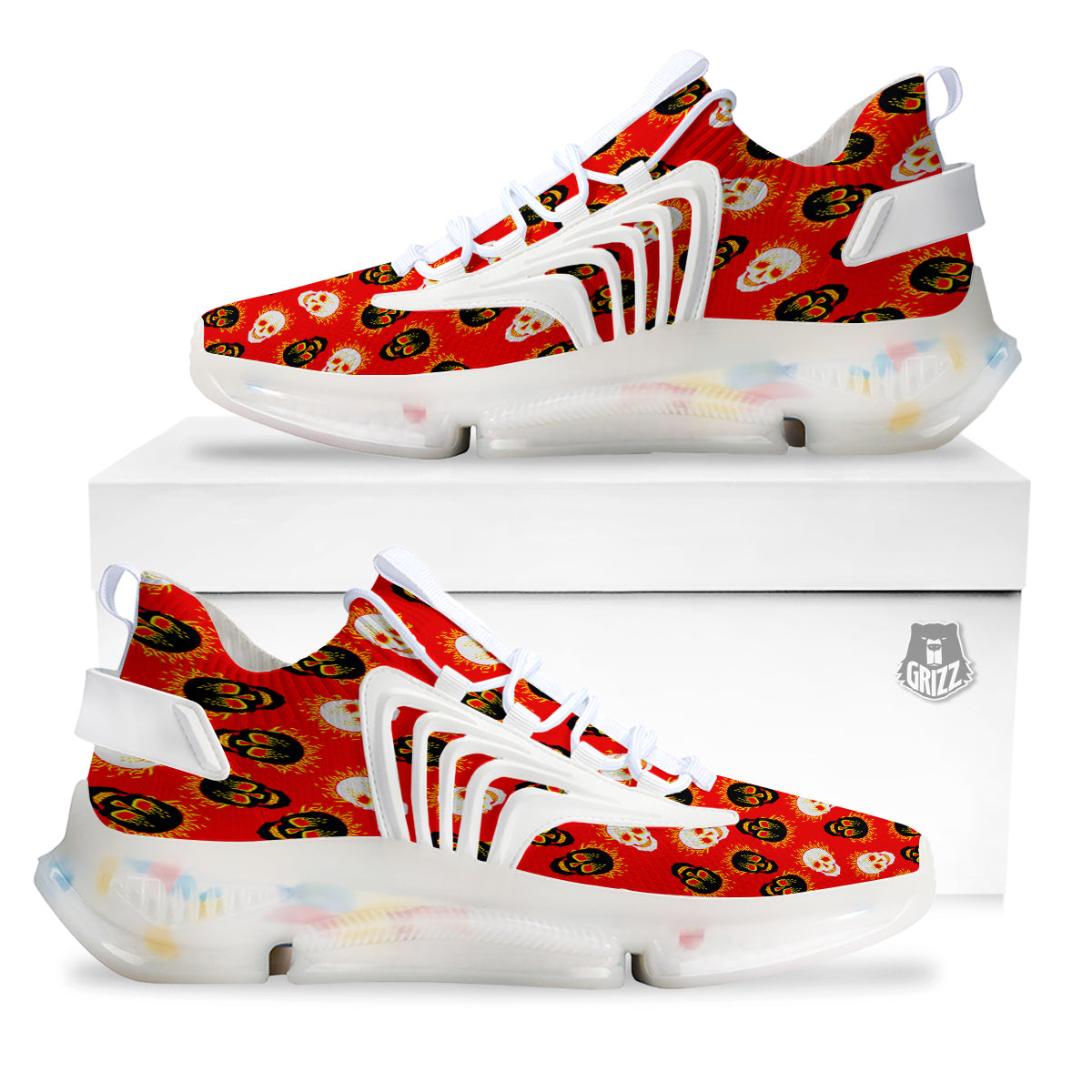 Skull Burning Print Pattern White Gym Shoes-grizzshop