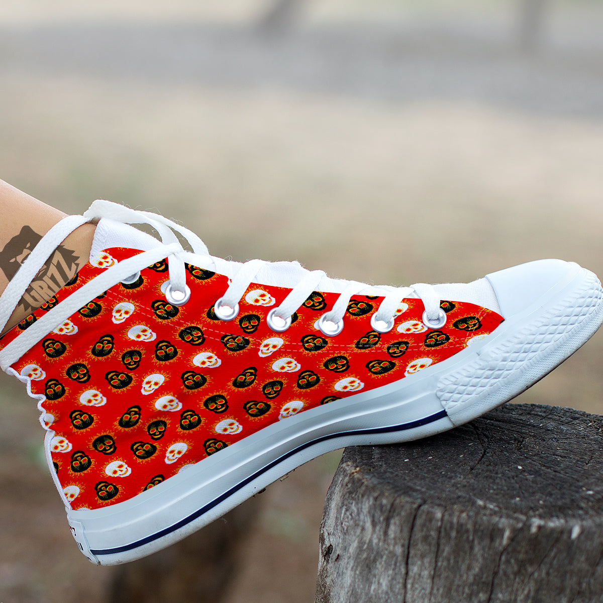 Skull Burning Print Pattern White High Top Shoes-grizzshop