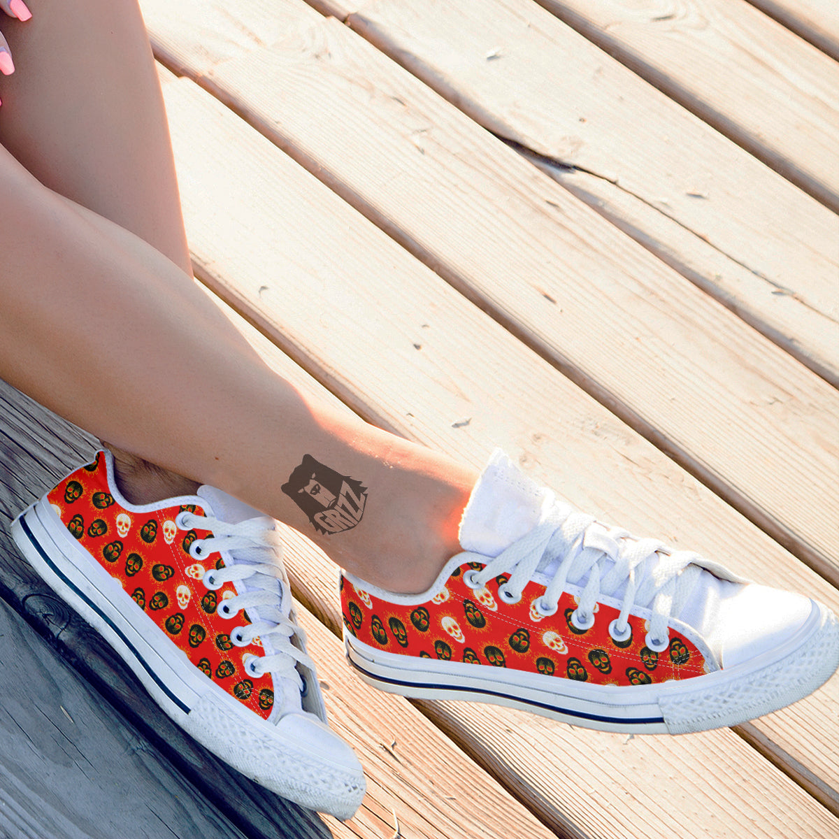 Skull Burning Print Pattern White Low Top Shoes-grizzshop