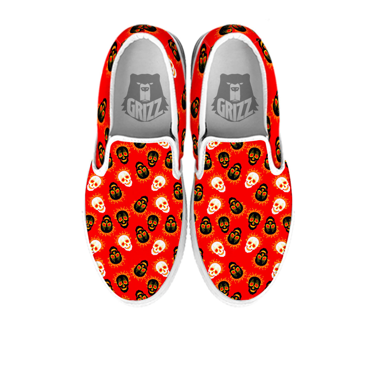 Skull Burning Print Pattern White Slip On Shoes-grizzshop