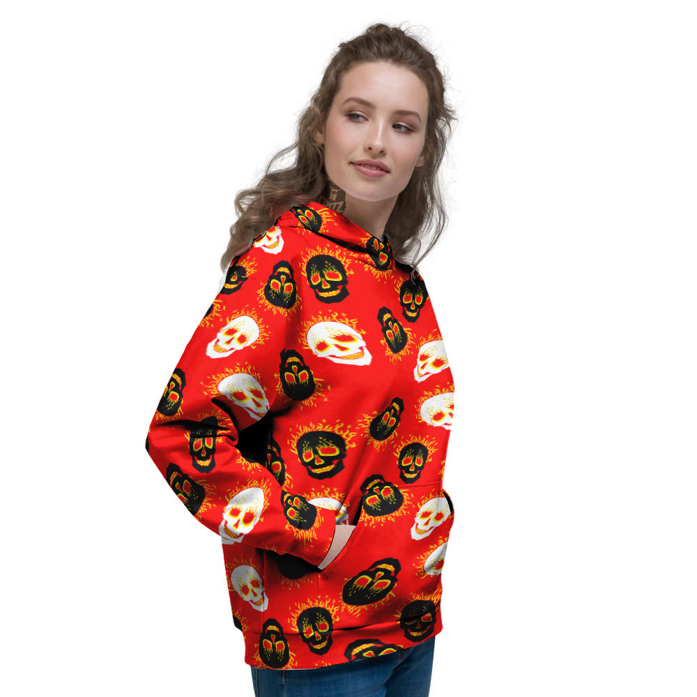 Skull Burning Print Pattern Women's Hoodie-grizzshop
