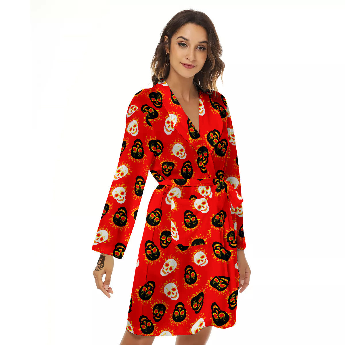 Skull Burning Print Pattern Women's Robe-grizzshop