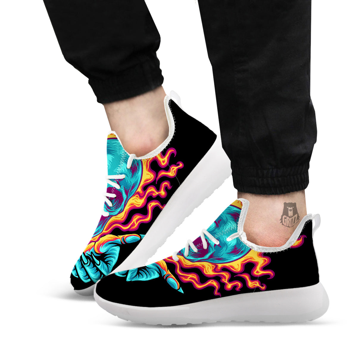 Skull Burning Print White Athletic Shoes-grizzshop