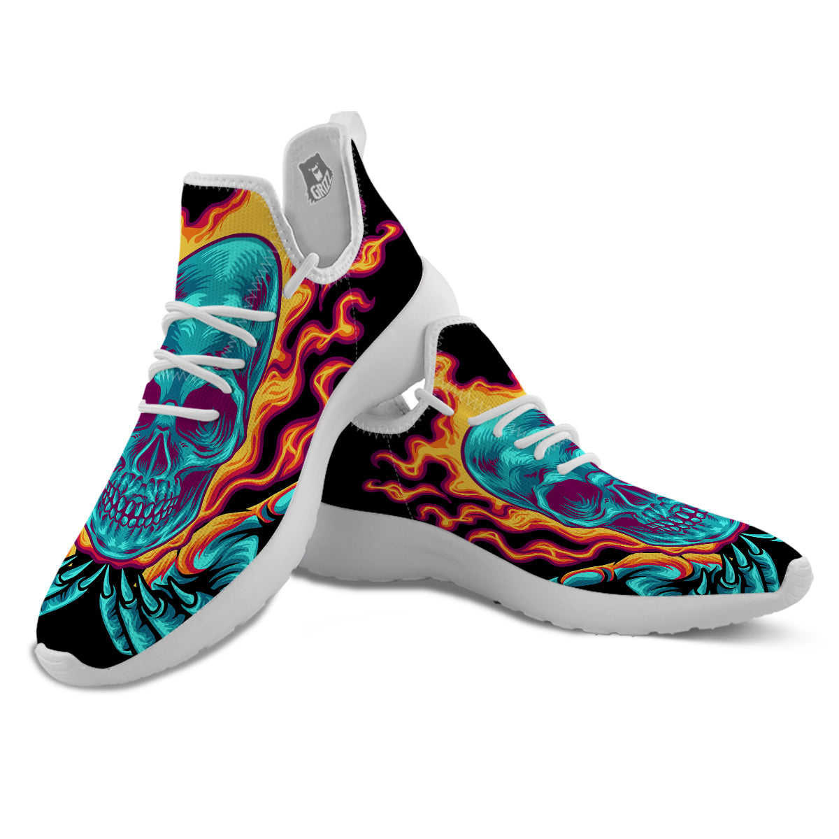 Skull Burning Print White Athletic Shoes-grizzshop