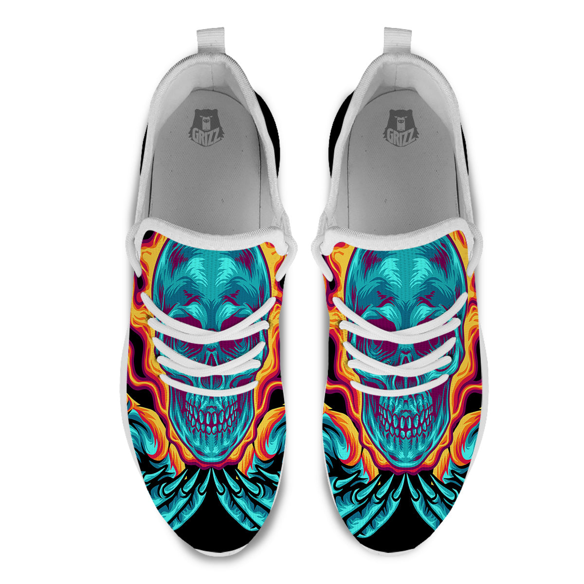 Skull Burning Print White Athletic Shoes-grizzshop