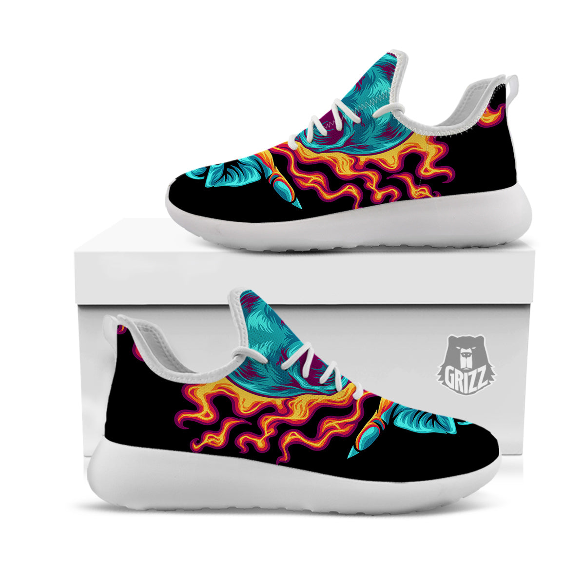 Skull Burning Print White Athletic Shoes-grizzshop