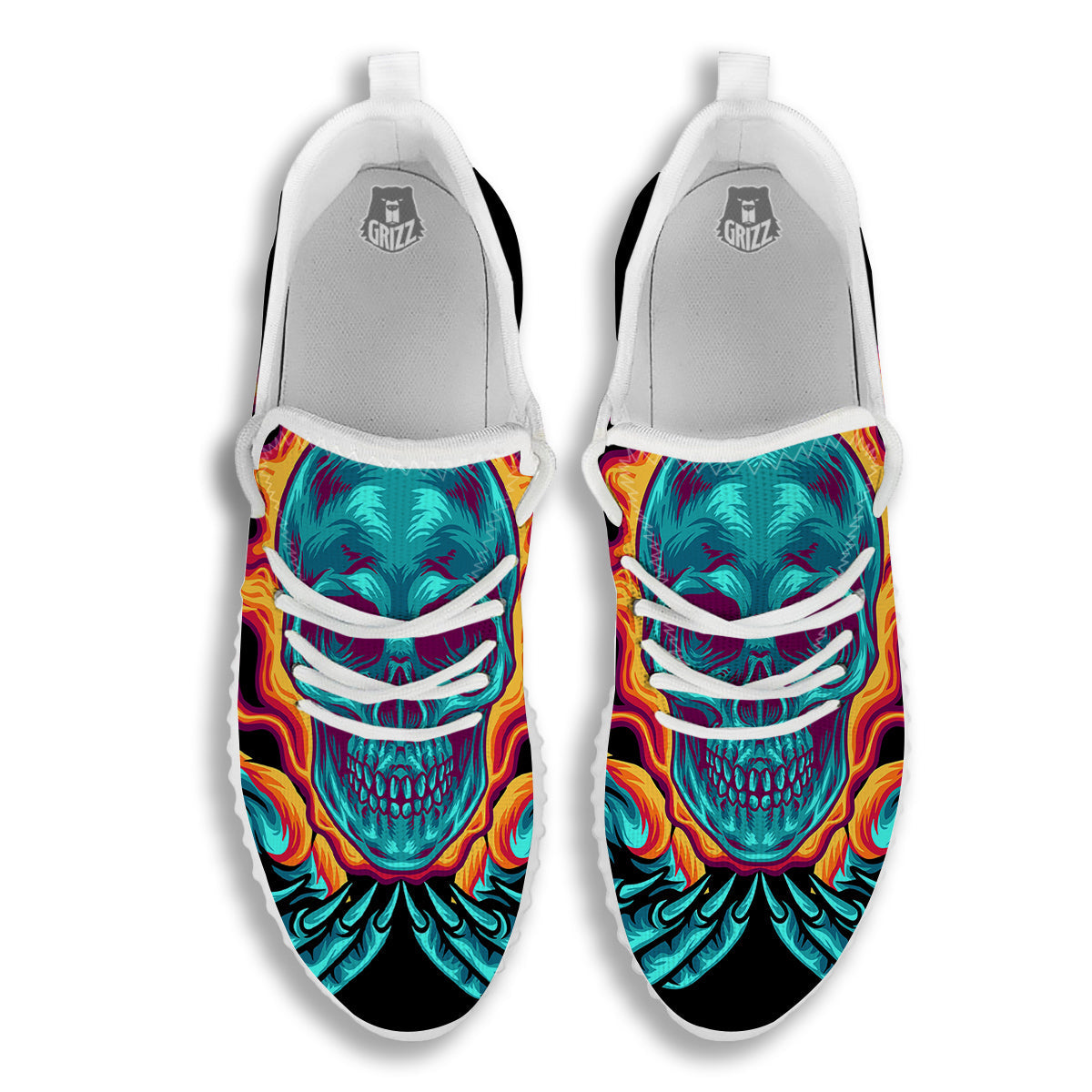 Skull Burning Print White Walking Shoes-grizzshop