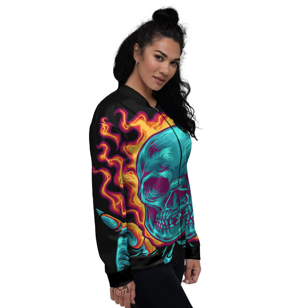Skull Burning Print Women's Bomber Jacket-grizzshop