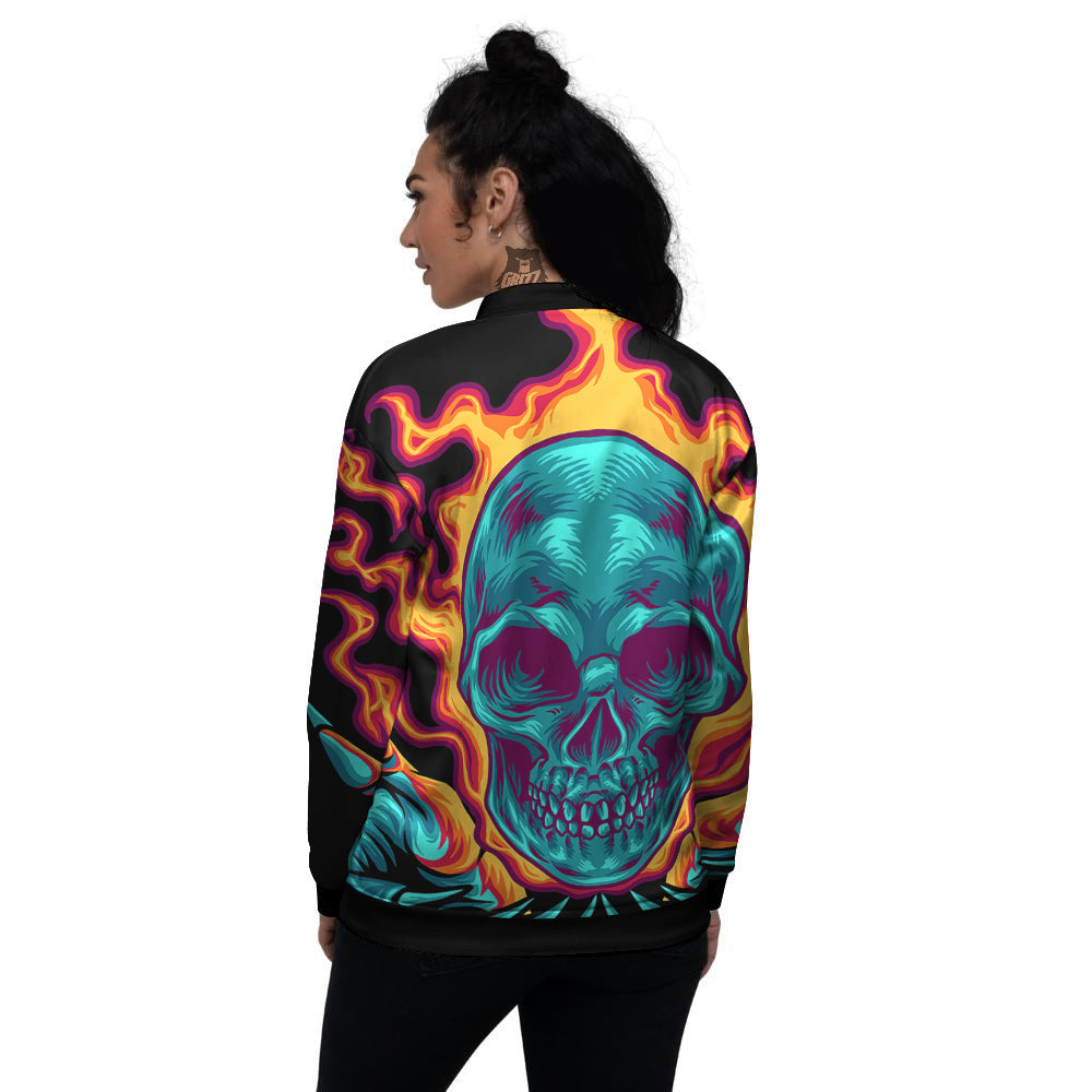 Skull Burning Print Women's Bomber Jacket-grizzshop