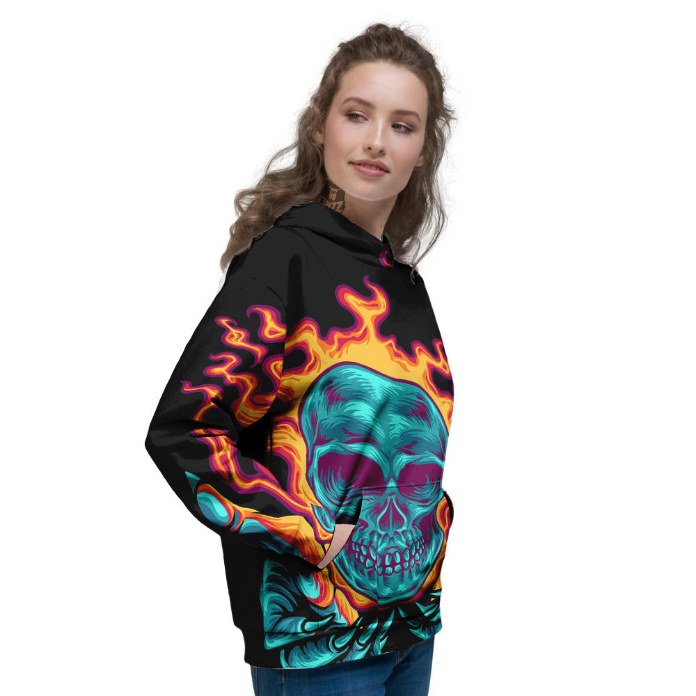 Skull Burning Print Women's Hoodie-grizzshop