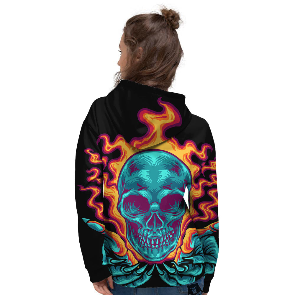 Skull Burning Print Women's Hoodie-grizzshop