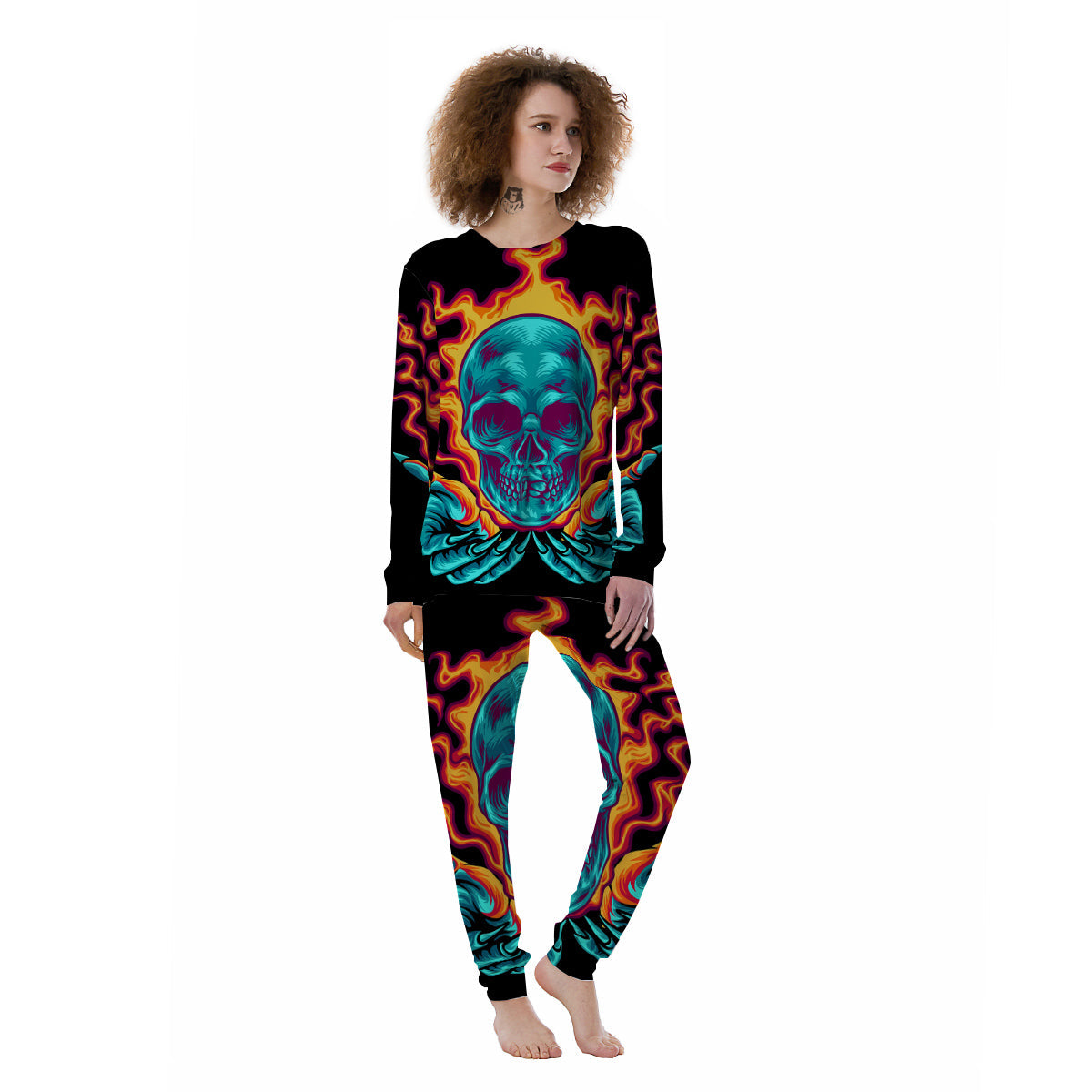 Skull Burning Print Women's Pajamas-grizzshop