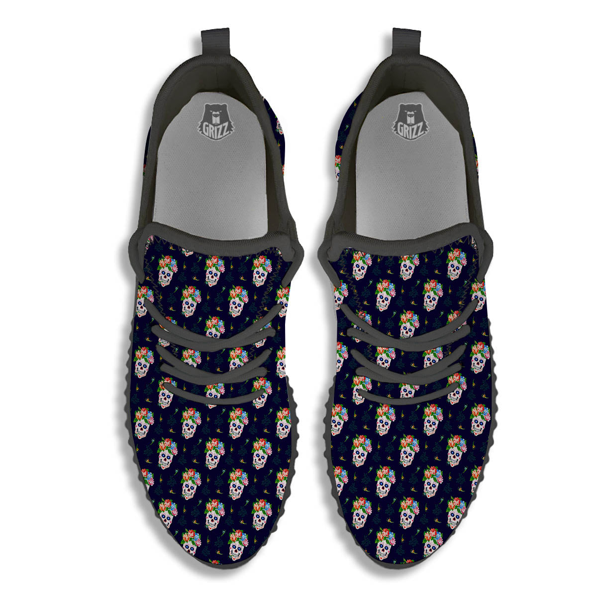 Skull Calavera Girl Print Pattern Black Walking Shoes-grizzshop