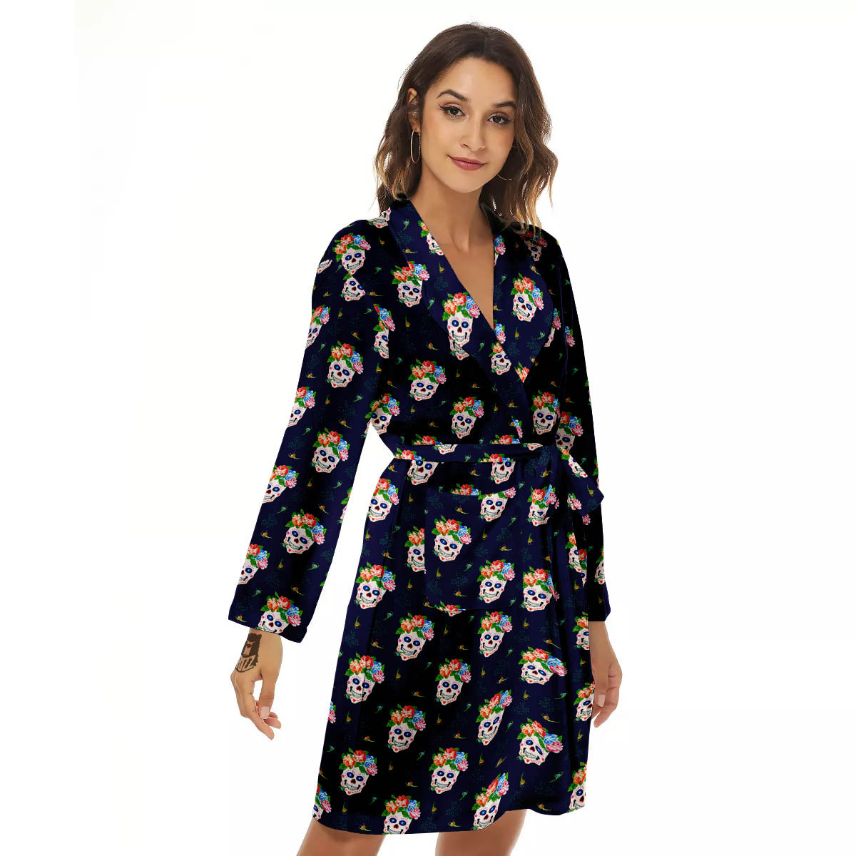 Skull Calavera Girl Print Pattern Women's Robe-grizzshop