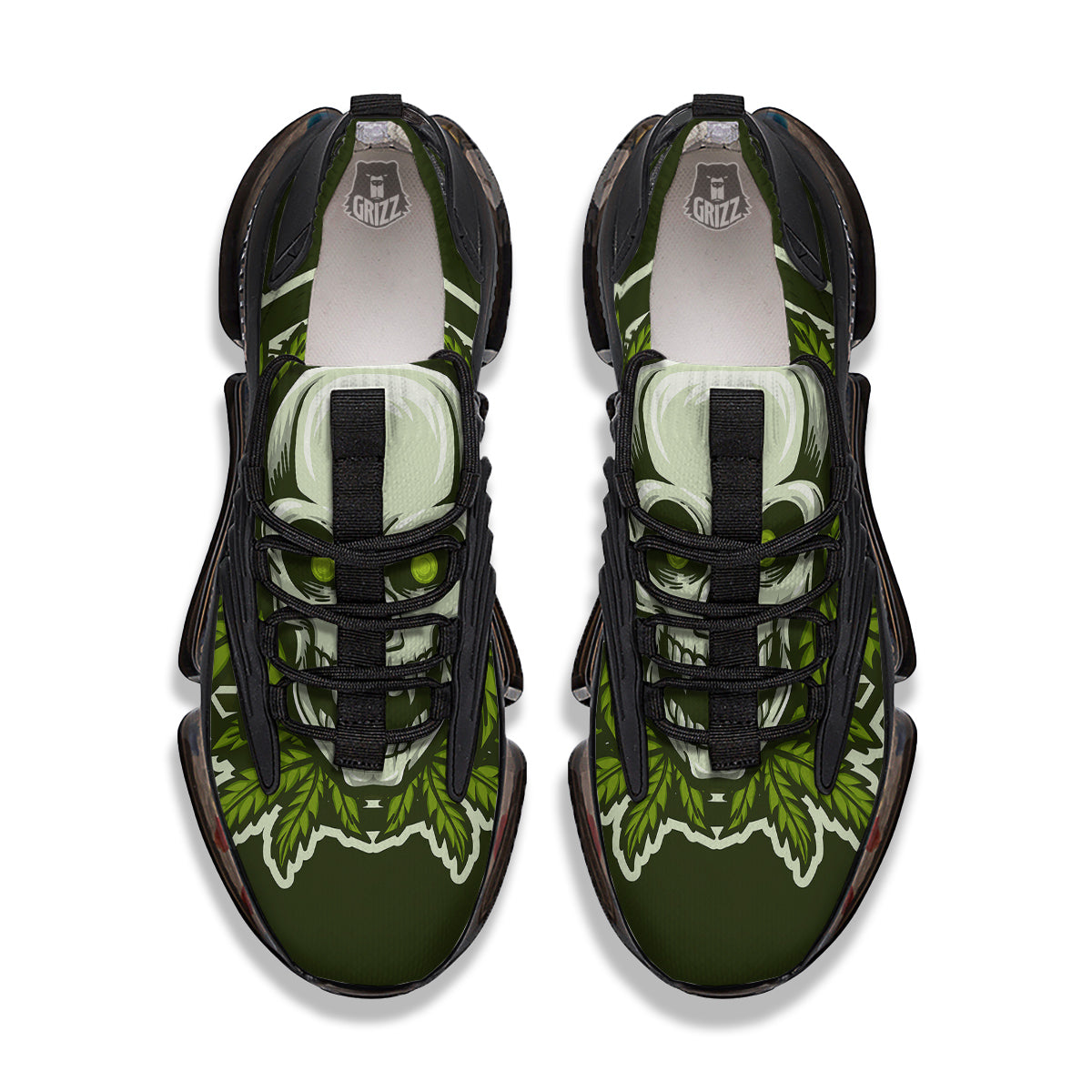 Skull Cannabis Print Black Gym Shoes-grizzshop