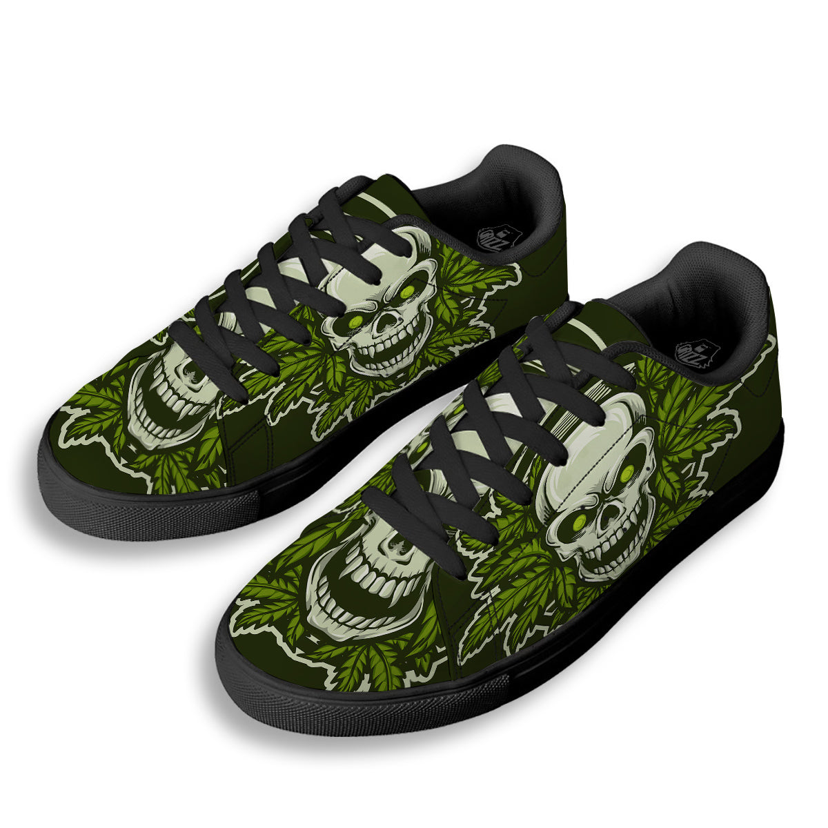 Skull Cannabis Print Black Low Top Sneakers-grizzshop