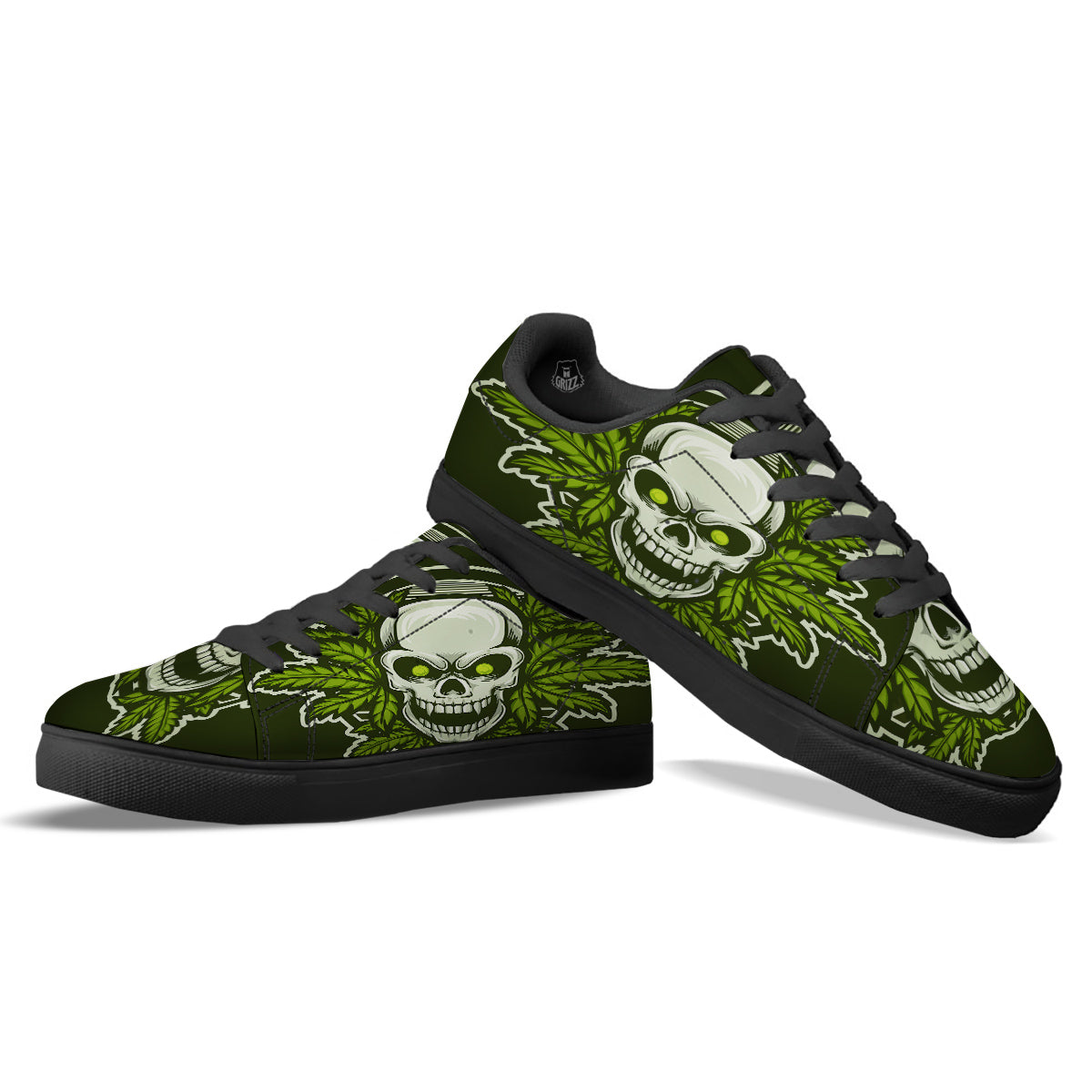 Skull Cannabis Print Black Low Top Sneakers-grizzshop