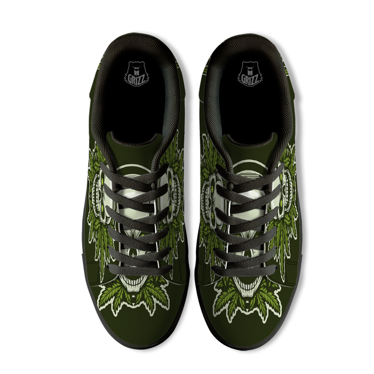 Skull Cannabis Print Black Low Top Sneakers-grizzshop