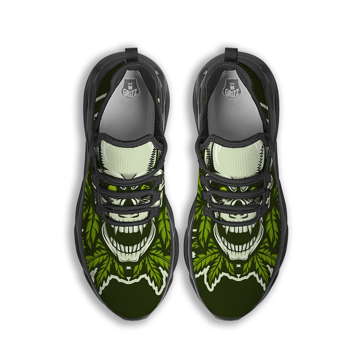 Skull Cannabis Print Black Running Shoes-grizzshop