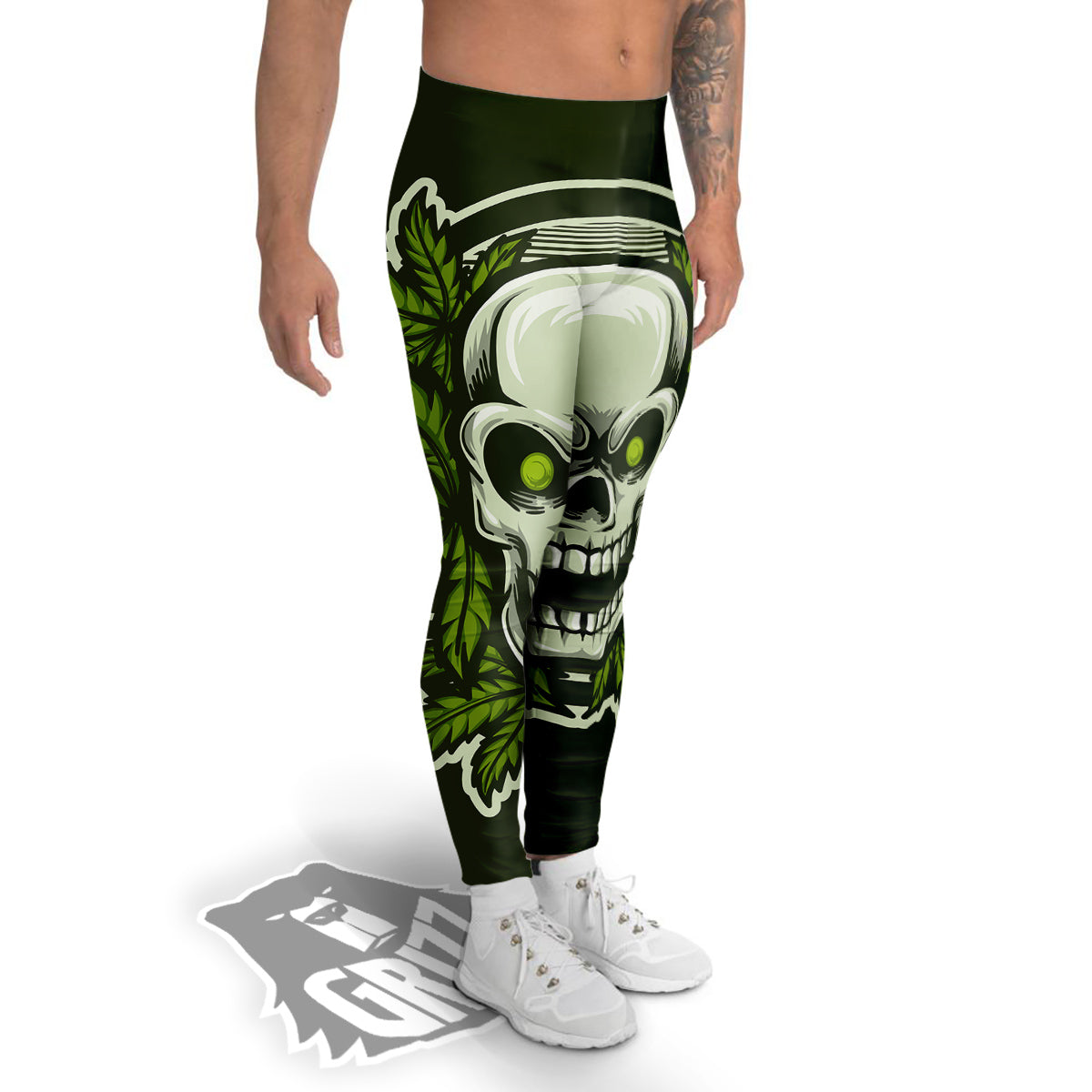 Skull Cannabis Print Men's Leggings-grizzshop