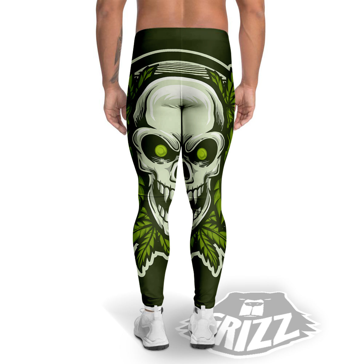 Skull Cannabis Print Men's Leggings-grizzshop