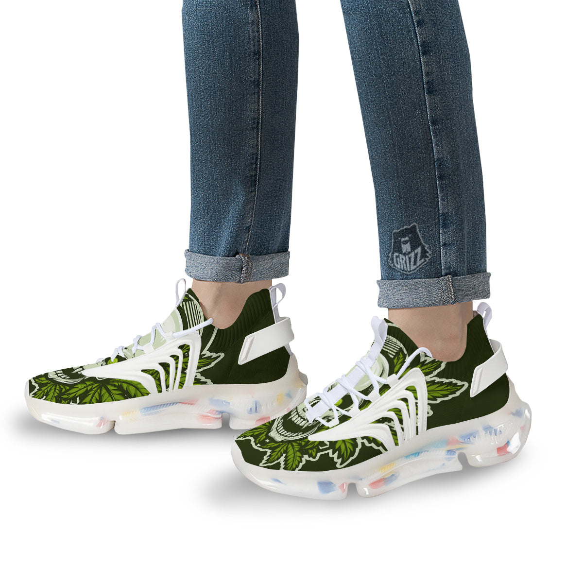 Skull Cannabis Print White Gym Shoes-grizzshop