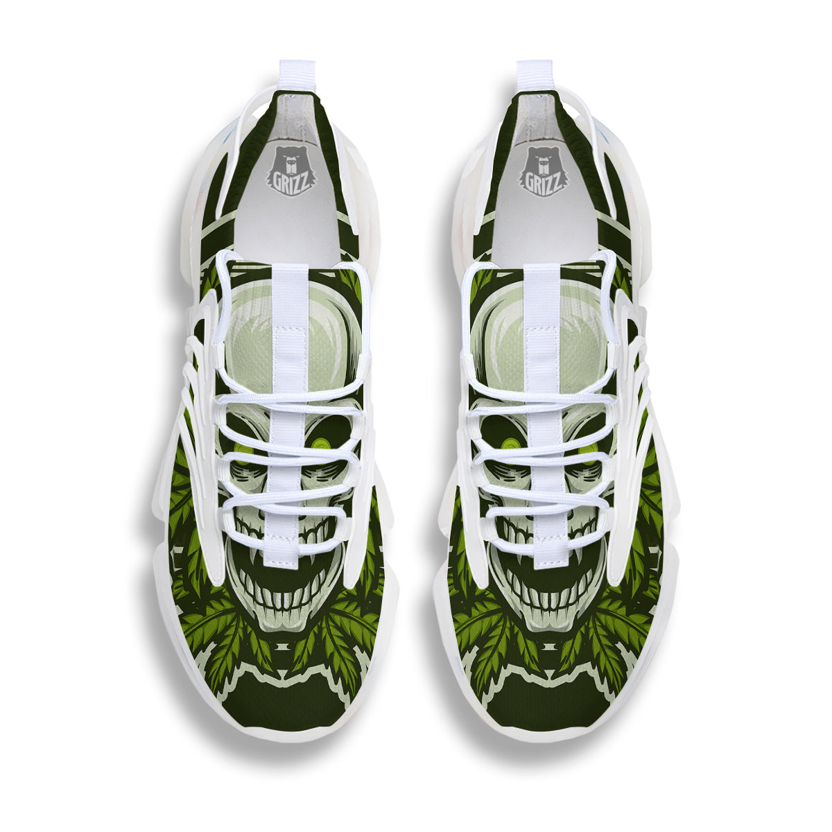 Skull Cannabis Print White Gym Shoes-grizzshop
