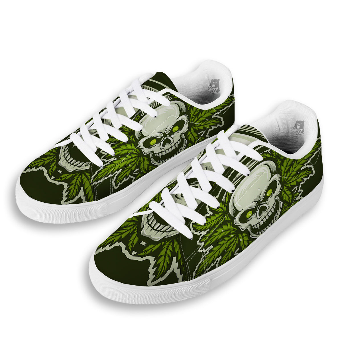 Skull Cannabis Print White Low Top Sneakers-grizzshop