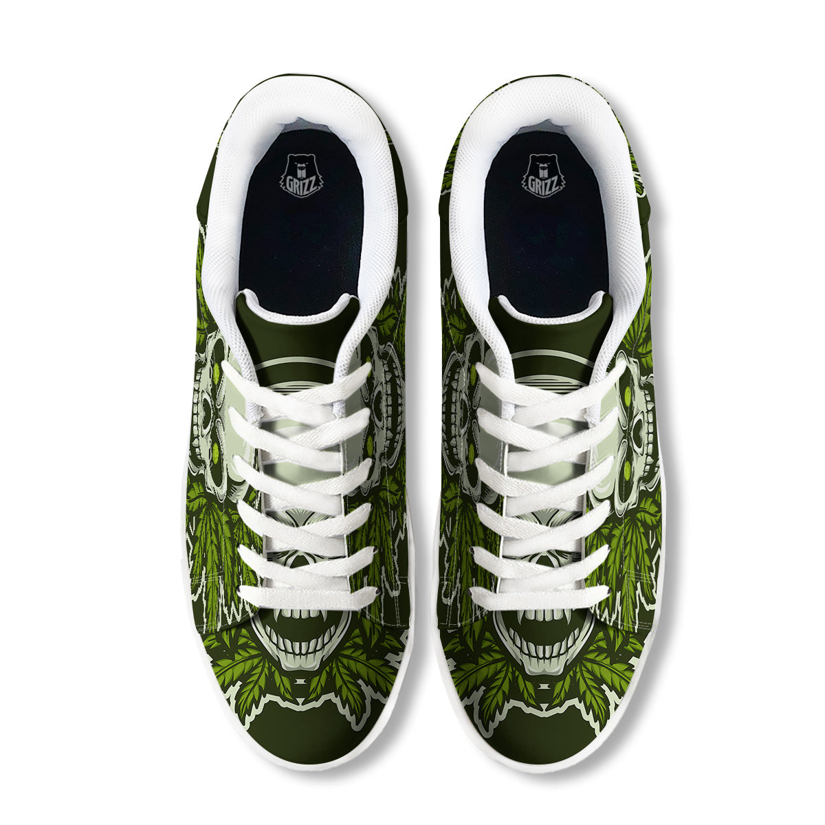 Skull Cannabis Print White Low Top Sneakers-grizzshop