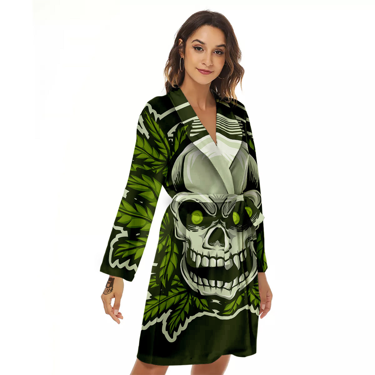 Skull Cannabis Print Women's Robe-grizzshop