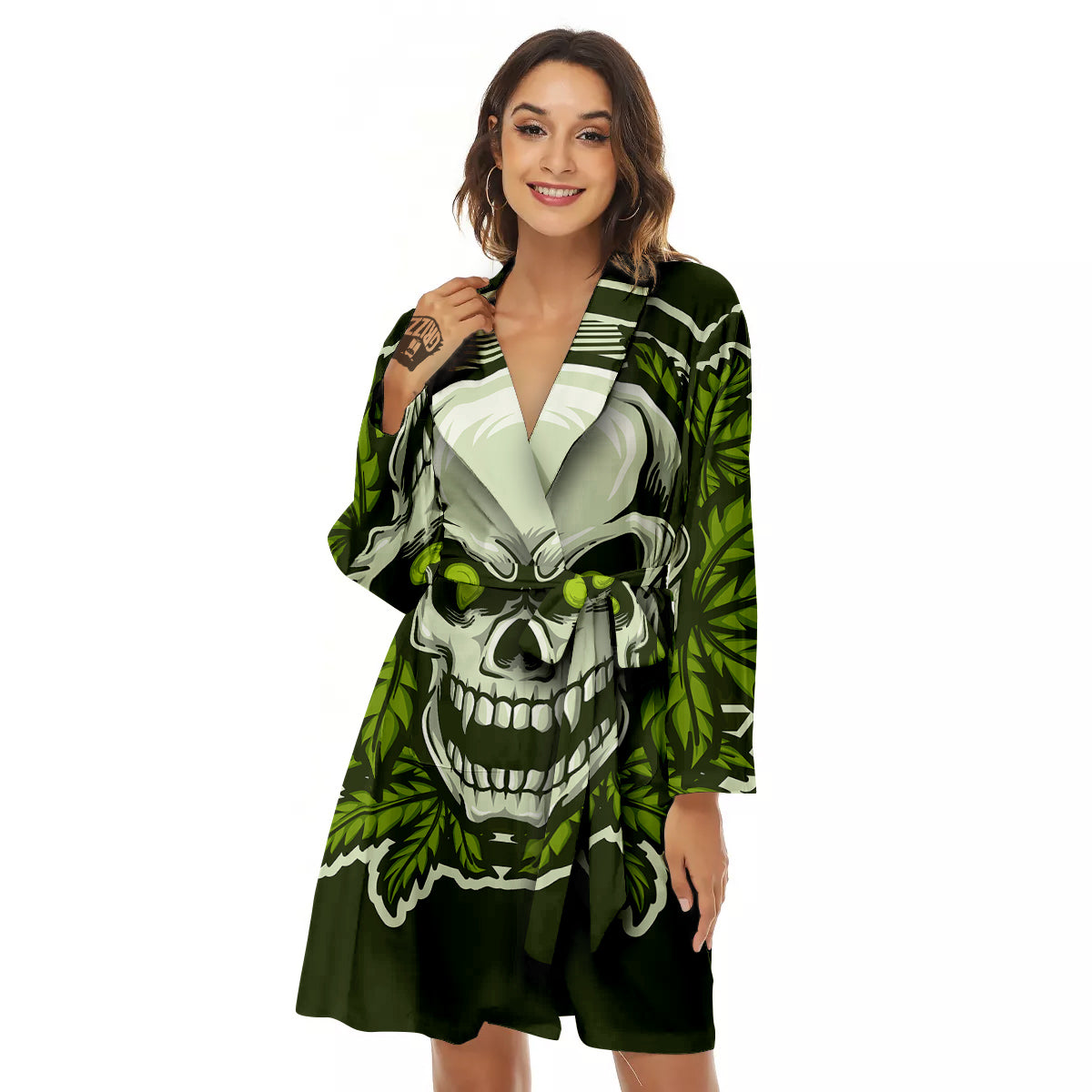 Skull Cannabis Print Women's Robe-grizzshop