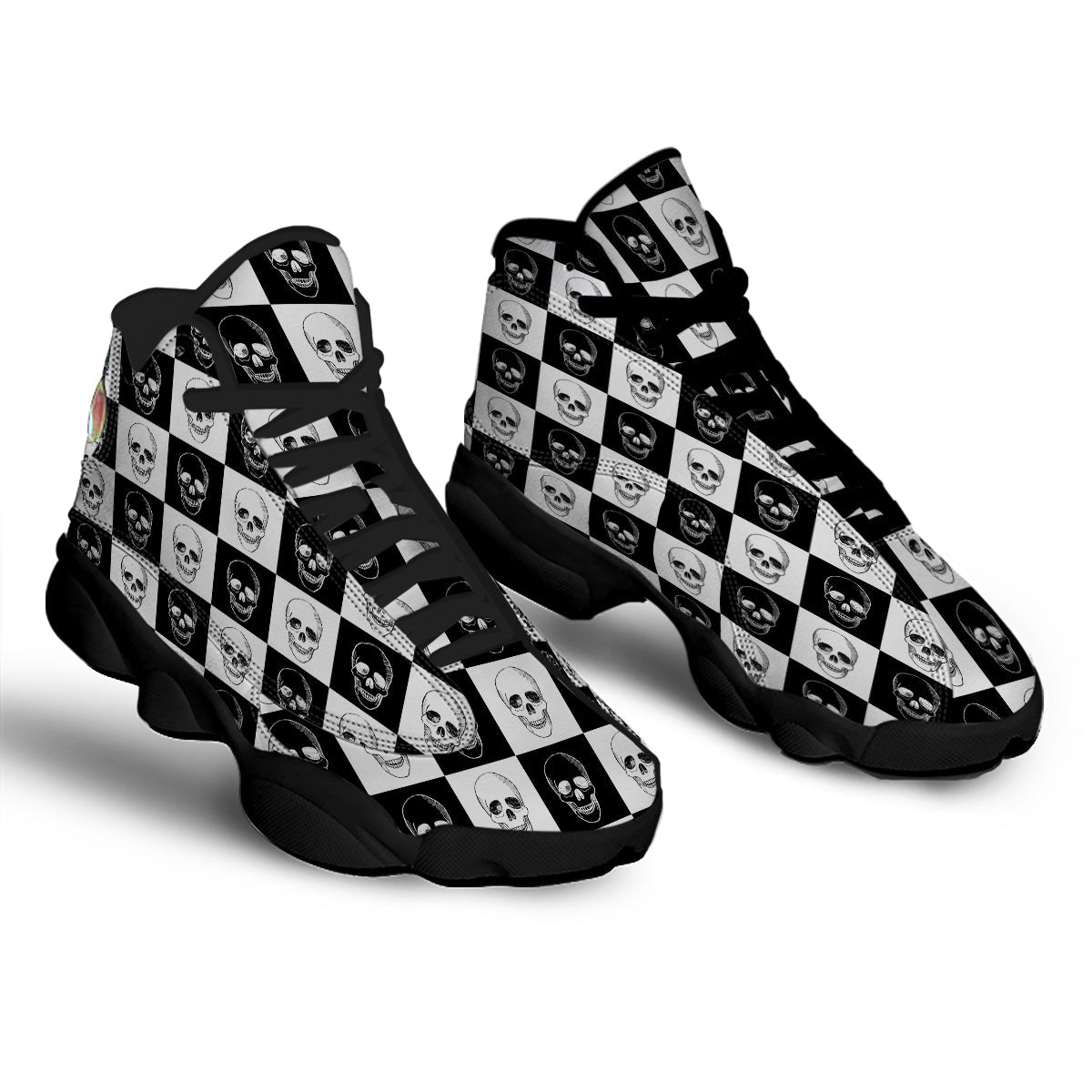 Skull Checkered Print Pattern Black Basketball Shoes-grizzshop