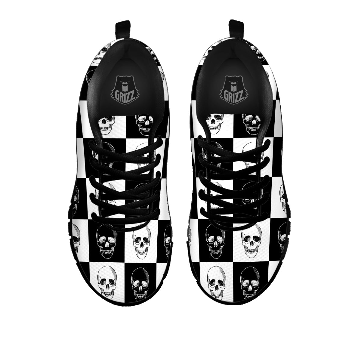 Skull Checkered Print Pattern Black Sneaker-grizzshop