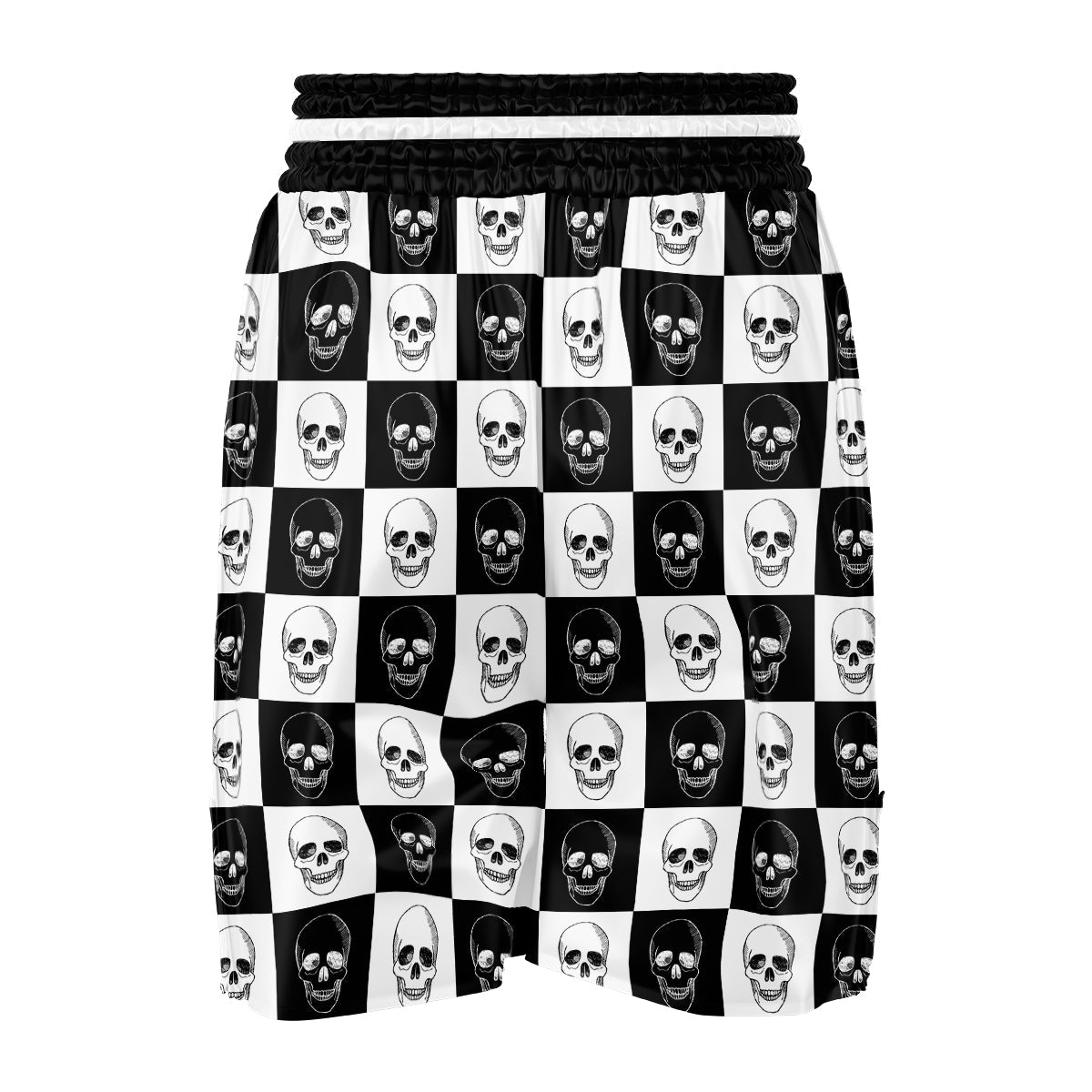 Skull Checkered Print Pattern Boxing Shorts-grizzshop