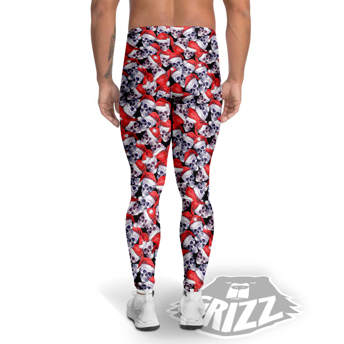 Skull Christmas Santa Print Pattern Men's Leggings-grizzshop