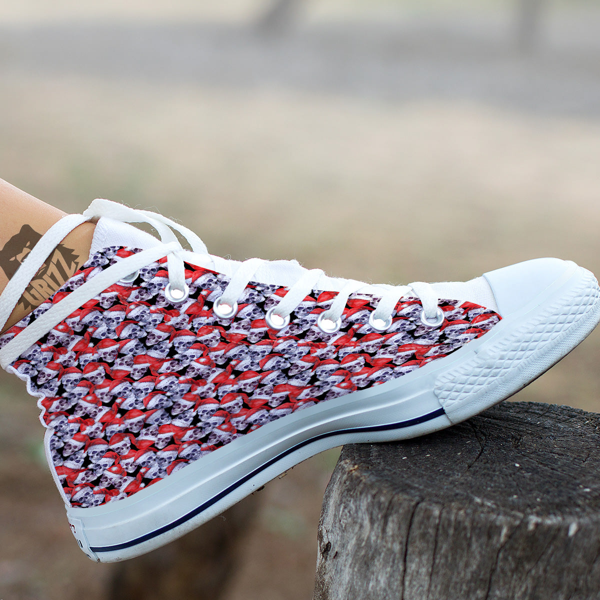 Skull Christmas Santa Print Pattern White High Top Shoes-grizzshop