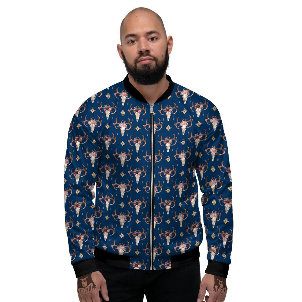 Skull Deer Boho Print Pattern Men's Bomber Jacket-grizzshop